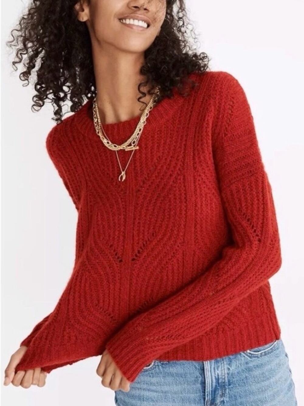 Madewell Charley Cable Knit Alpaca Blend Sweater Dark Red Sz S
